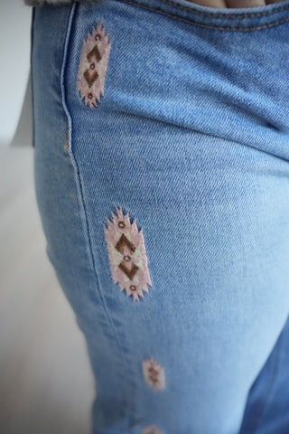 Mallory Mid Rise Embroidered Jeans