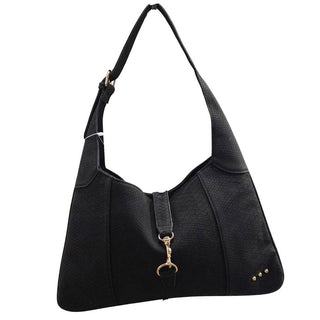 Amie Snake Embossed Shoulder Bag - Black