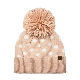Bonita Polka Dot Knit Pom Beanie - Pink