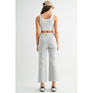 Giselle High Rise Wide Leg Cropped Stripe Jeans - Oslo Gray
