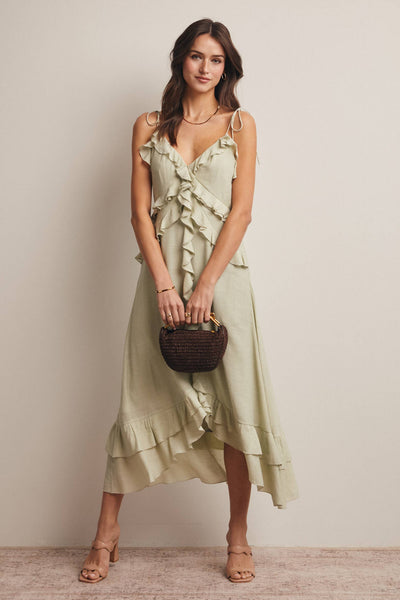 Sophie Ruffle Tie-Front Midi Dress