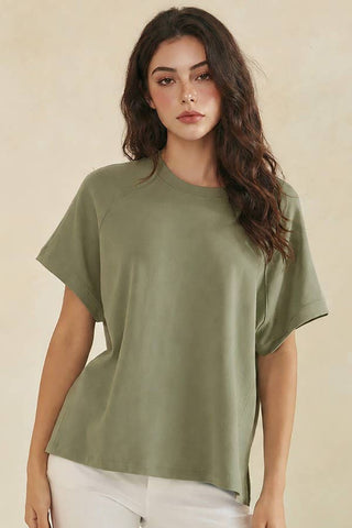 Isadora Relaxed Raglan Tee - Smokey Olive