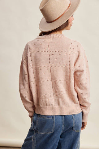 Ainsley Pointelle Rose Cardigan - Blush Beige