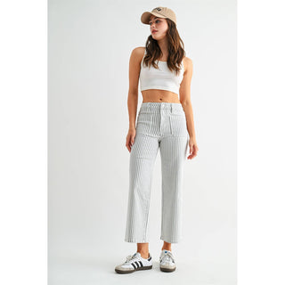 Giselle High Rise Wide Leg Cropped Stripe Jeans - Oslo Gray