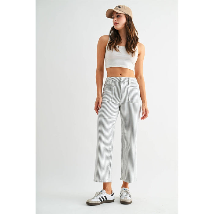 Giselle High Rise Wide Leg Cropped Stripe Jeans