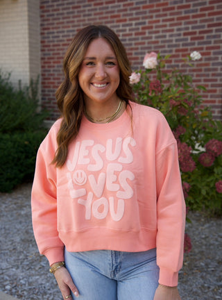 Sunniva Smiley Jesus Loves You Cropped Sweatshirt