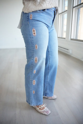Mallory Mid Rise Embroidered Jeans