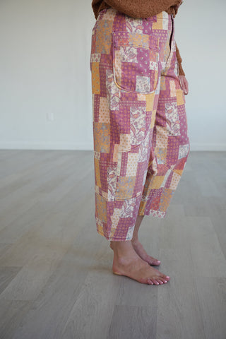 Lorelei Patchwork Print Twill Barrel Pants