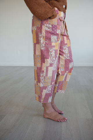 Lorelei Patchwork Print Twill Barrel Pants
