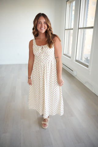 Dahlia Polka Dot Tie Front Midi Dress