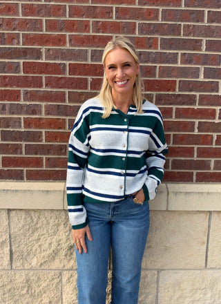 Caroline Striped Button Cardigan