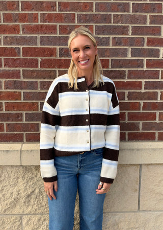 Caroline Striped Button Cardigan