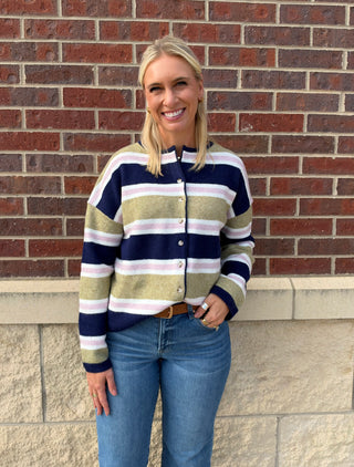 Caroline Striped Button Cardigan