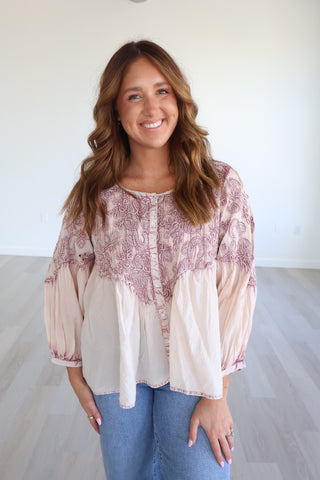 Jeanie Embroidered Balloon Sleeve Top