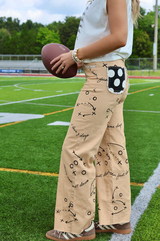 Jordyn Football Playbook Wide Leg Jeans - Tan