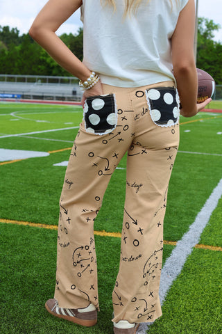 Jordyn Football Playbook Wide Leg Jeans - Tan