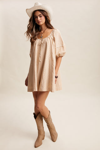 Rosalind Flowy Striped Tie Front Romper - Taupe