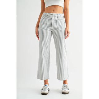 Giselle High Rise Wide Leg Cropped Stripe Jeans - Oslo Gray
