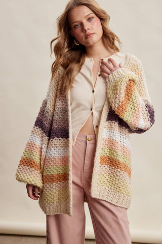Isabella Rainbow Open Cardigan - Ecru