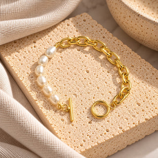 Bridie Pearl And Chain Toggle Bracelet