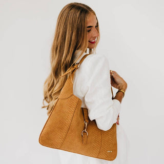 Amie Snake Embossed Shoulder Bag - Brown