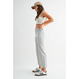 Giselle High Rise Wide Leg Cropped Stripe Jeans - Oslo Gray