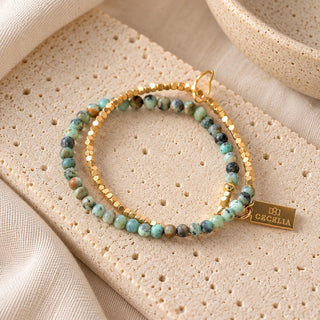 Gemstone Wrap Bracelet with Faceted Gold Beads