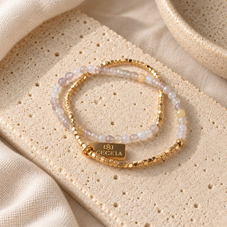Gemstone Wrap Bracelet with Faceted Gold Beads