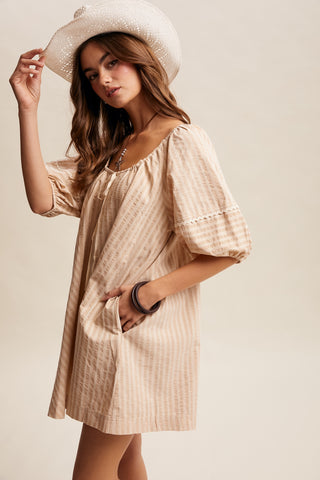 Rosalind Flowy Striped Tie Front Romper - Taupe