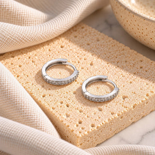 Hadley Pave Diamond Huggie Hoops in Silver