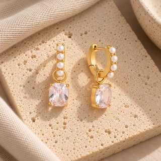 Holland Pearl Huggie Hoops With Crystal Drop