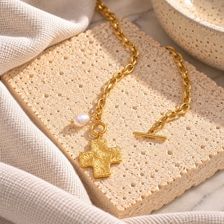 Nellie Pearl Toggle Cross Necklace