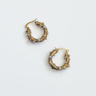 Textured Pearl Huggie Hoops - WATERPROOF-Earrings-Pretty Simple